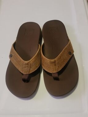 Reef Two-Tone Brown Men's Leather Flip Flop Sandals Size 9
